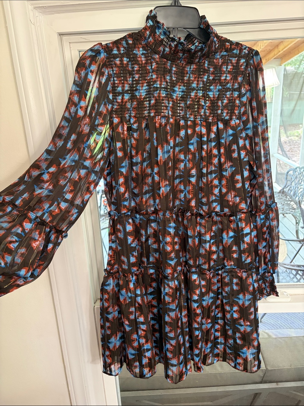 Elan Brown Mini Dress with Blue and Rust Floral Print
